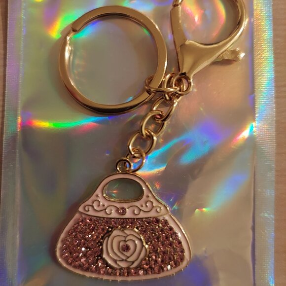Pink Bling and Gold-tone Purse Key Chain /Bag Charm - Picture 3 of 3